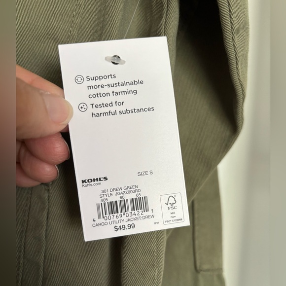 NWT Utility Army Coat, Kohl's Drew Green Cargo, Spring Jacket, Cotton, Olive, S - Picture 5 of 15